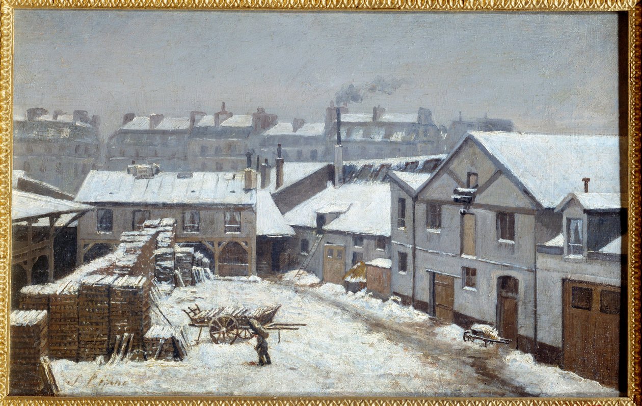 Paris förorter under snön Målning av Stanislas Lepine (1835-1892) 1800-talssön. 0,26x0,43 m Rouen, Museum of Fine Arts av Stanislas Victor Edouard Lepine