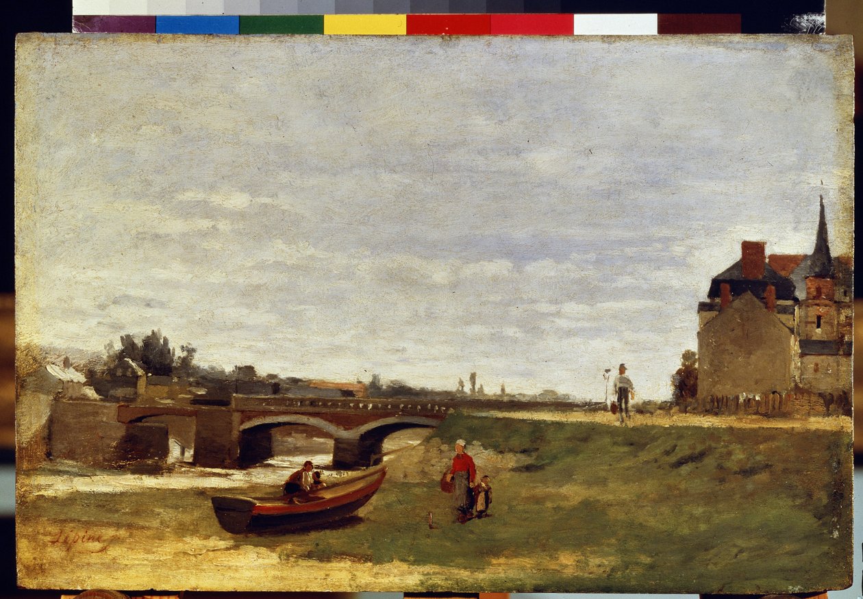 ""Paysage au pont"" (Landskap med en bro) Målning av Stanislas Lepine (1836-1892) 1870 cirka Mått 26x39,5 cm Eremitagemuseet, Sankt Petersburg av Stanislas Victor Edouard Lepine