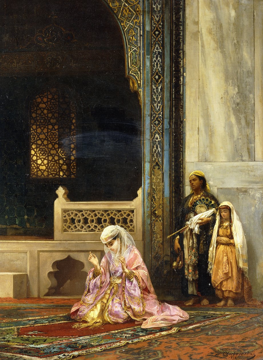 En turkisk dam ber i den gröna moskén, Bursa, 1878 av Stanislaus von Chlebowski