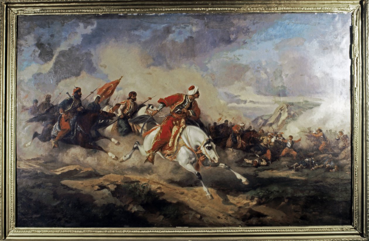 OTTOMANSKA EMPERIET: Slaget vid Mohacs ( 29 augusti 1526) mellan styrkorna från Ki... (olja på duk) av Stanislaus von Chlebowski
