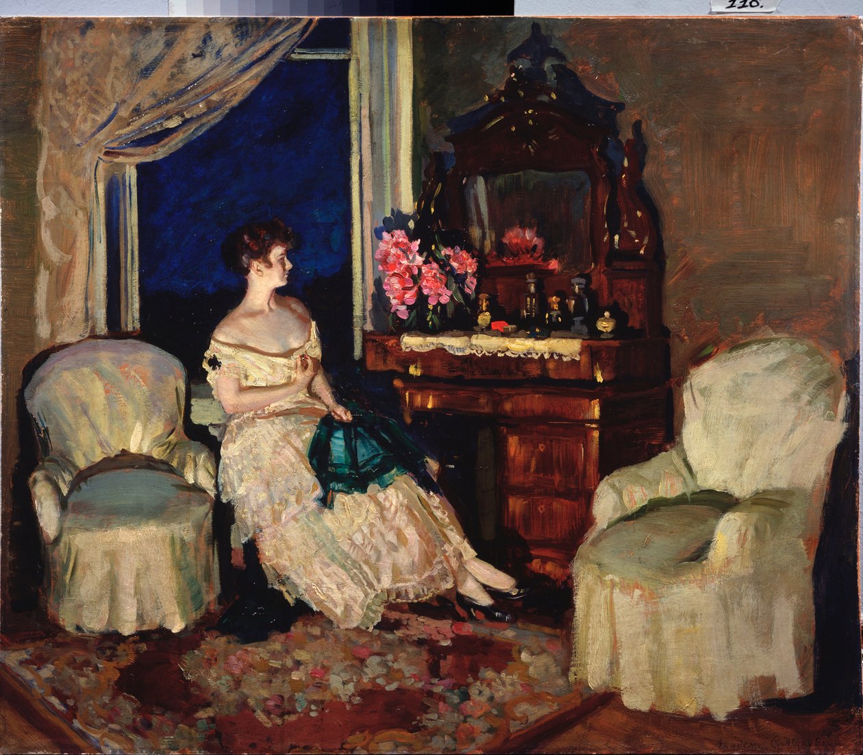 部屋の中 - スタニスラフ・ユリアノビッチ・ジュコフスキー（ジュコフスキー）（1873-1944）による絵画、キャンバスに油彩スウェーデン語 av Stanislav Joulianovitch Joukovski