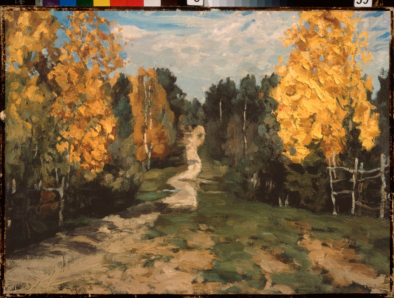 En höststig. Målning av Stanislas Yulianovich Zhukovsky (Zhukovsky) (1873-1944), olja på duk av Stanislav Joulianovitch Joukovski