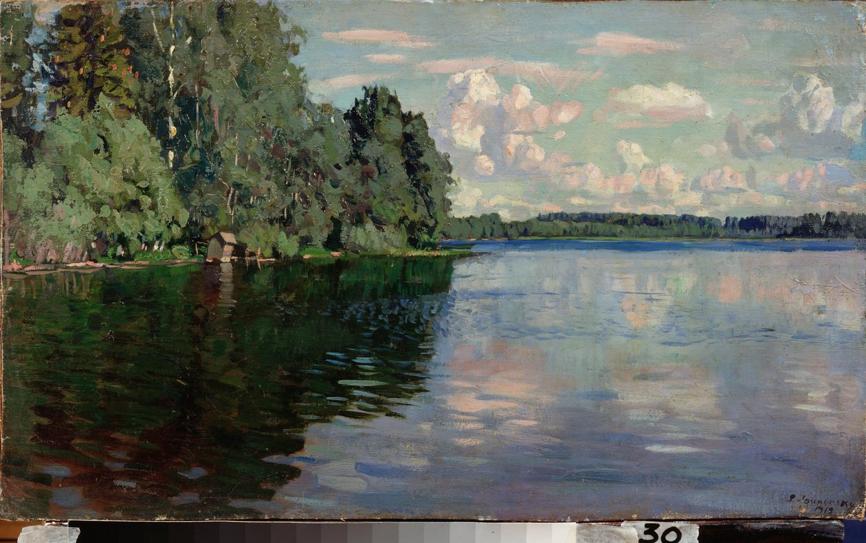 En sjö. Målning av Stanislav Yulianovich Zhukovsky (Zhukovsky) (1873-1944), olja på duk av Stanislav Joulianovitch Joukovski