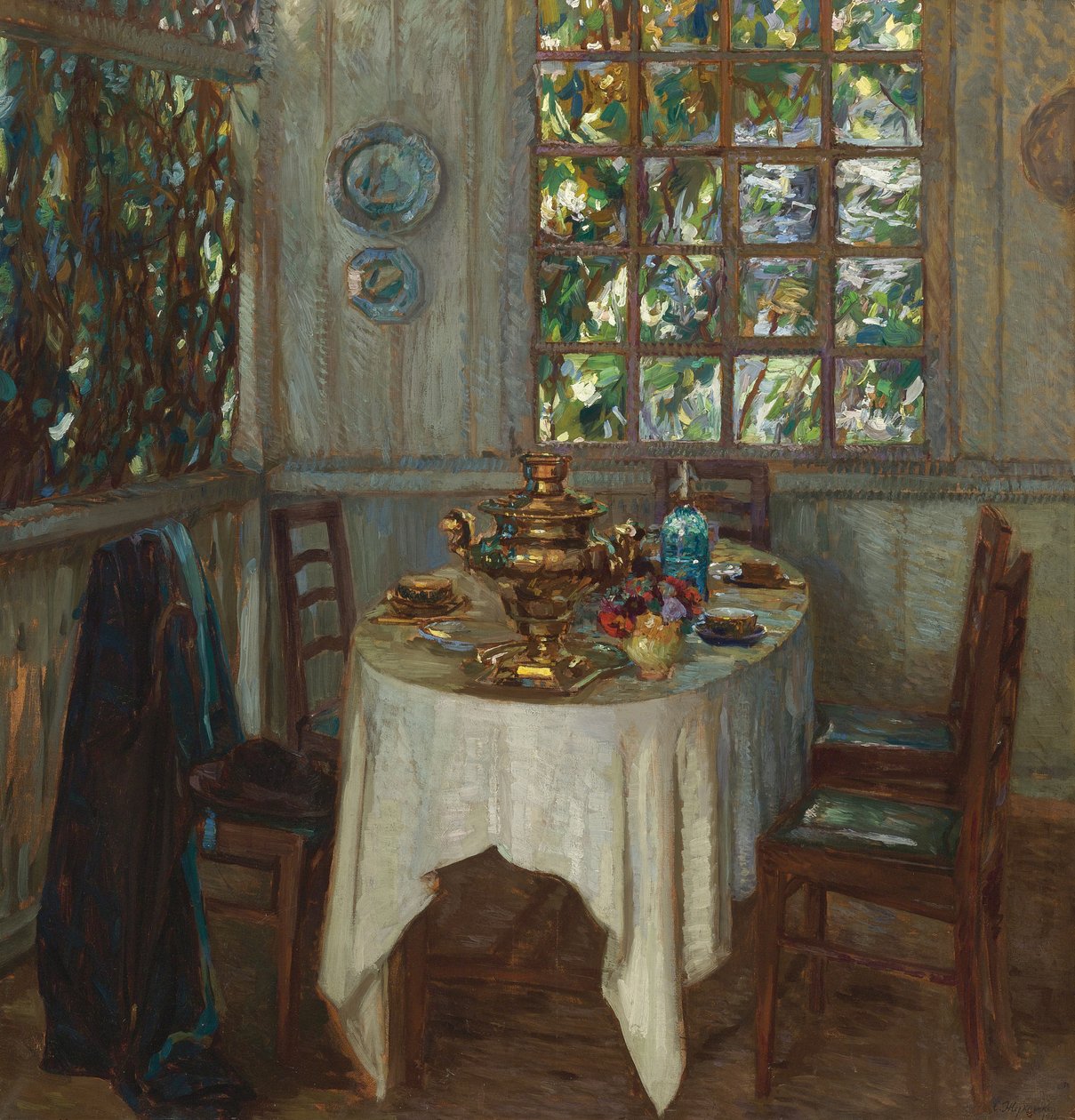 Interiör med samovar, 1914 av Stanislav Julianovic Zukovskij