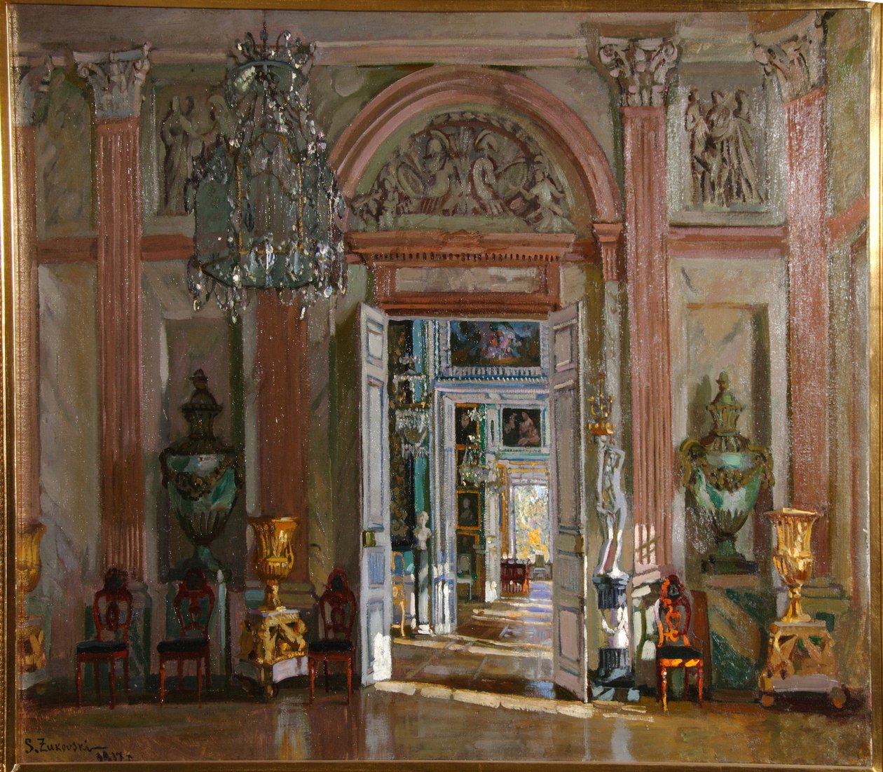 Den stora vestibulen i Kuskovo-palatset, 1917 av Stanislav Julianovic Zukovskij