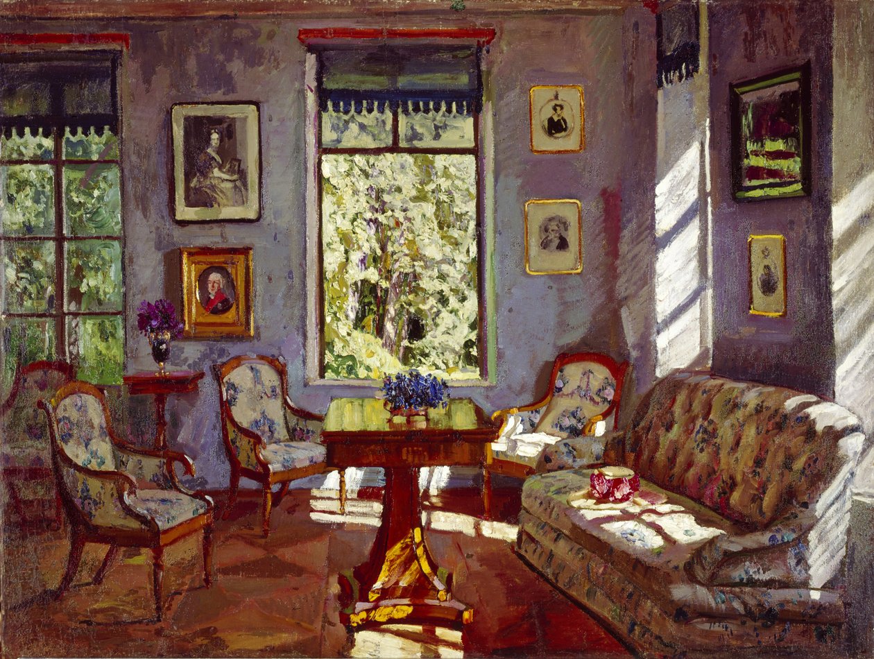 Vardagsrummet i Manor House Rozhdestveno, 1916 av Stanislav Julianovic Zukovskij