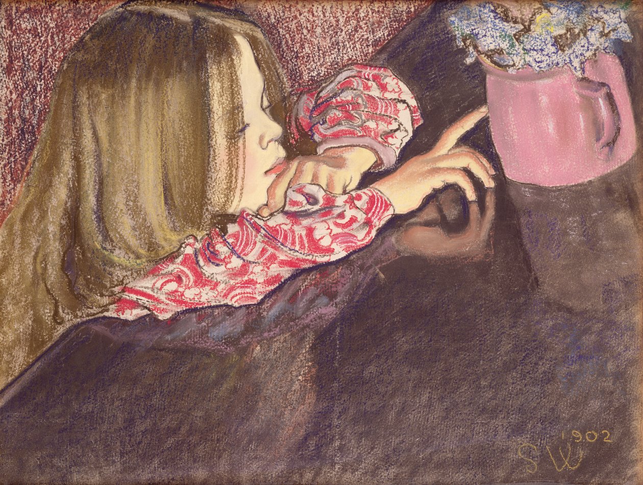 Flicka med en vas med blommor, 1902 (pastell på papper) av Stanislaw Wyspianski
