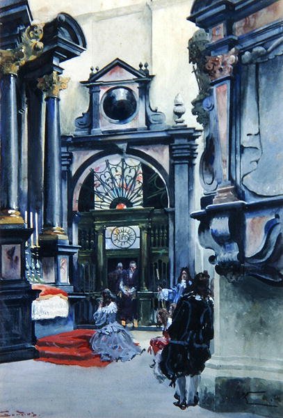 Interiör av katedralen på Wawel av Stanislaw and Kossak Wojciech Tondos