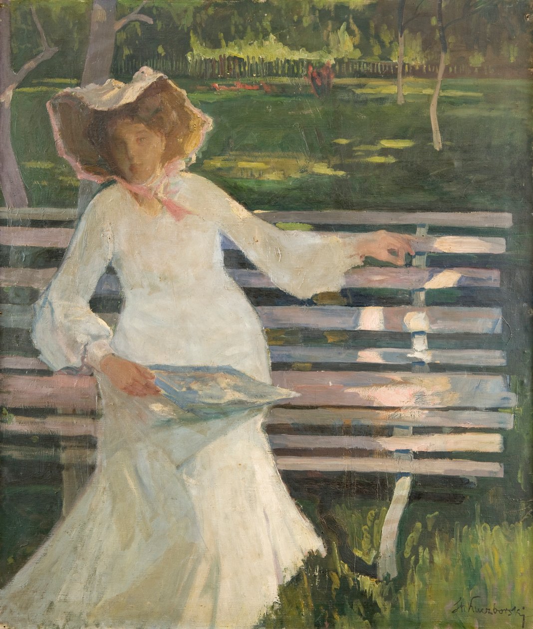 On a Bench, ca 1905 (olja på duk) av Stanislaw Kuczborski