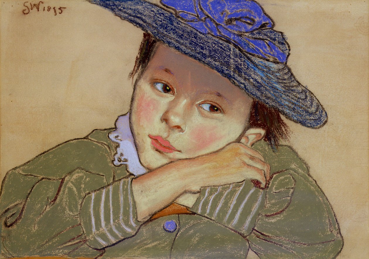 Flicka i en blå hatt, 1895 (pastell på papper) av Stanislaw Wyspianski