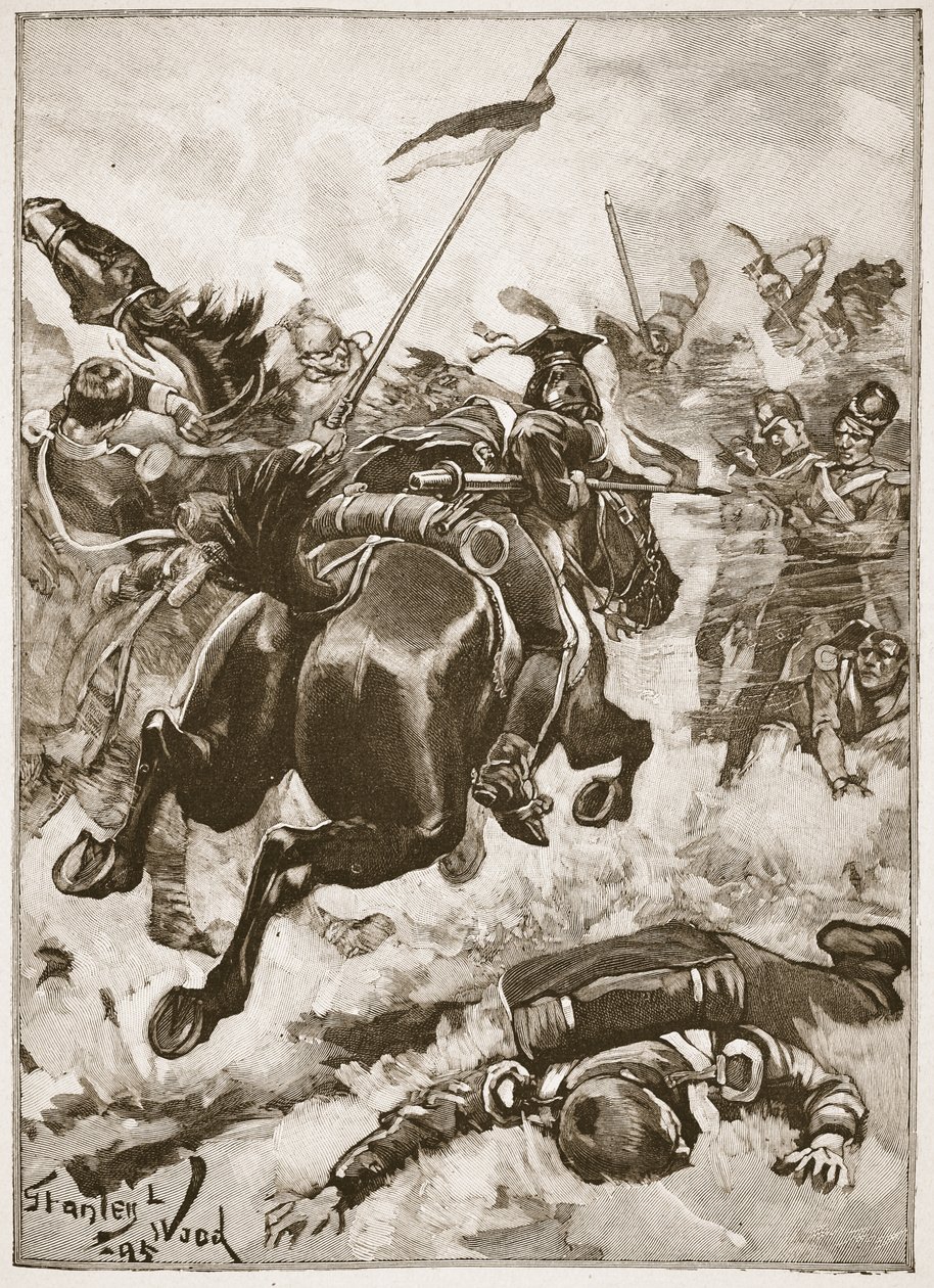 En hård hand-to-hand-kamp följde, illustration från "Battles of the Nineteenth Century" av Archibald Forbes, G.A. Henty och major Arthur Griffiths av Stanley L. Wood