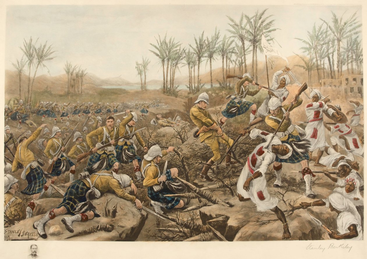Cameron Highlanders tar en stockade, Atbara, 8 april 1898 (fotolitografi) av Stanley Berkeley