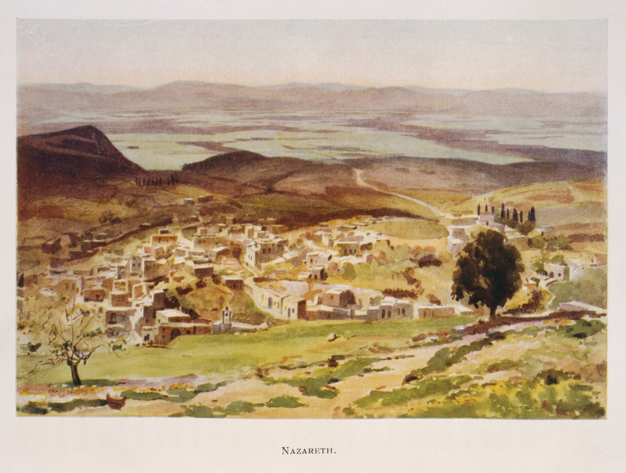 Akvarell av Stanley Inchbold, föreställande Nazareth i Palestina 1906 av Stanley Inchbold