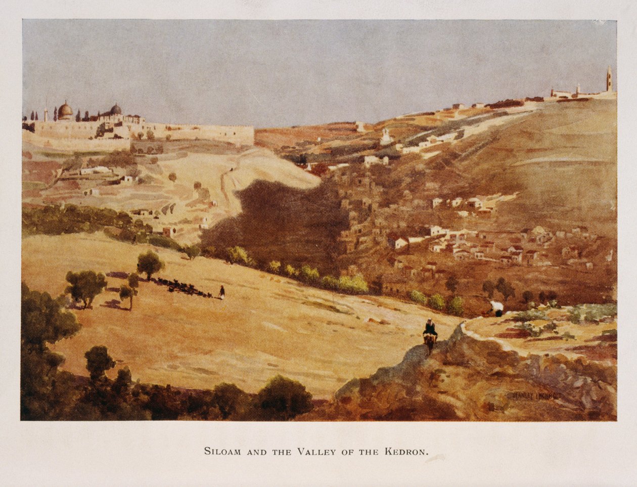 Akvarell av Stanley Inchbold, föreställande Kidrondalen, i Jerusalem, Palestina 1906 av Stanley Inchbold