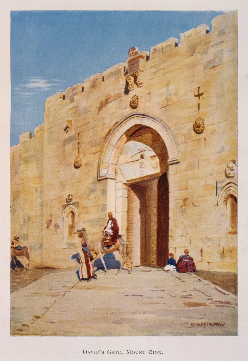 Akvarell av Stanley Inchbold, föreställande kung David eller Sionporten, i Jerusalem, Palestina 1906 av Stanley Inchbold
