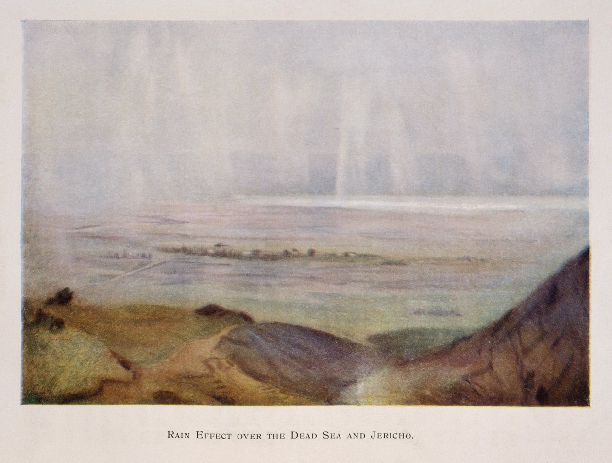 regn faller över Jeriko och Döda havet, i Palestina 1906 av Stanley Inchbold