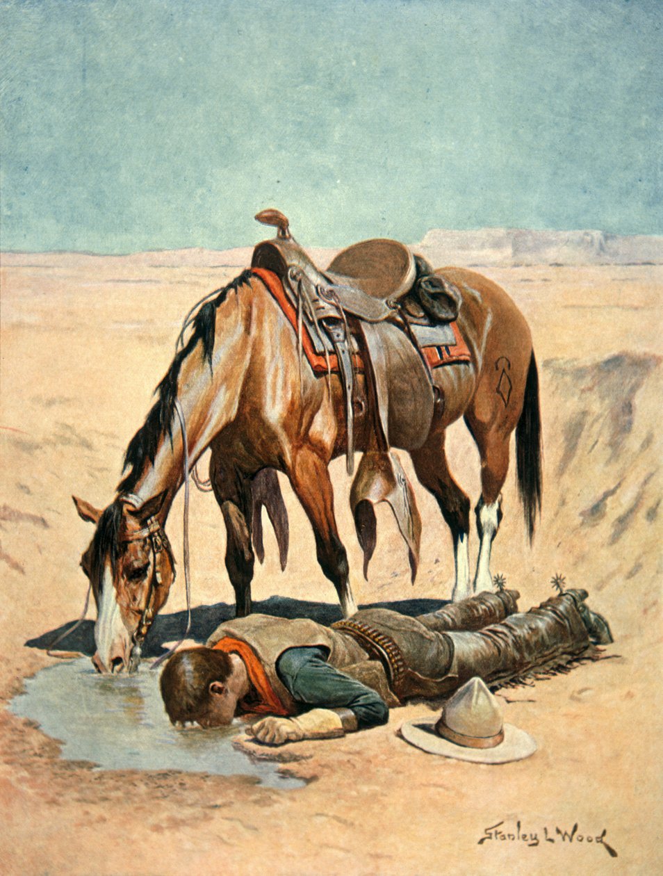 Vattenhålet (akvarell på papper) av Stanley L. Wood