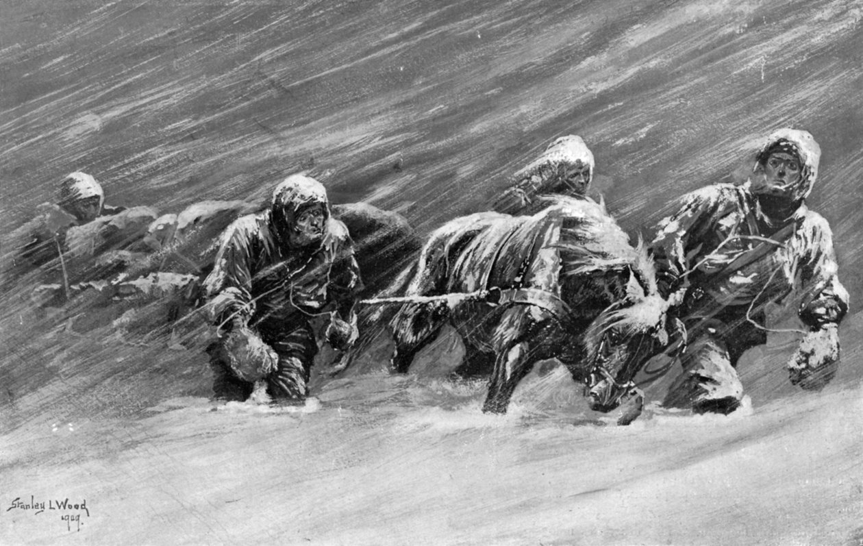 Vandringen under snöstormen, 1909 av Stanley L Wood