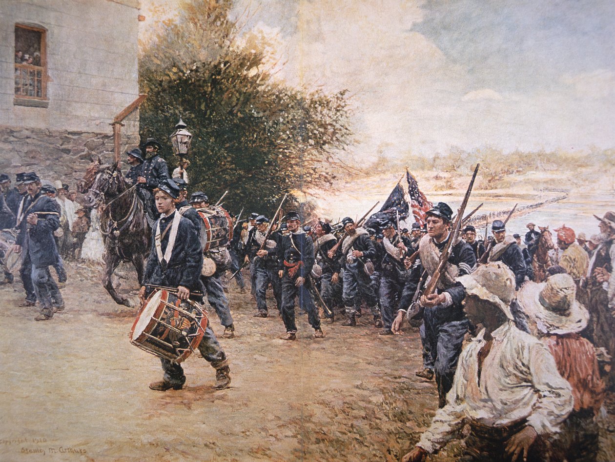 General Sherman marscherar genom Georgia, ca 1910 (färg litho) av Stanley Massey Arthurs