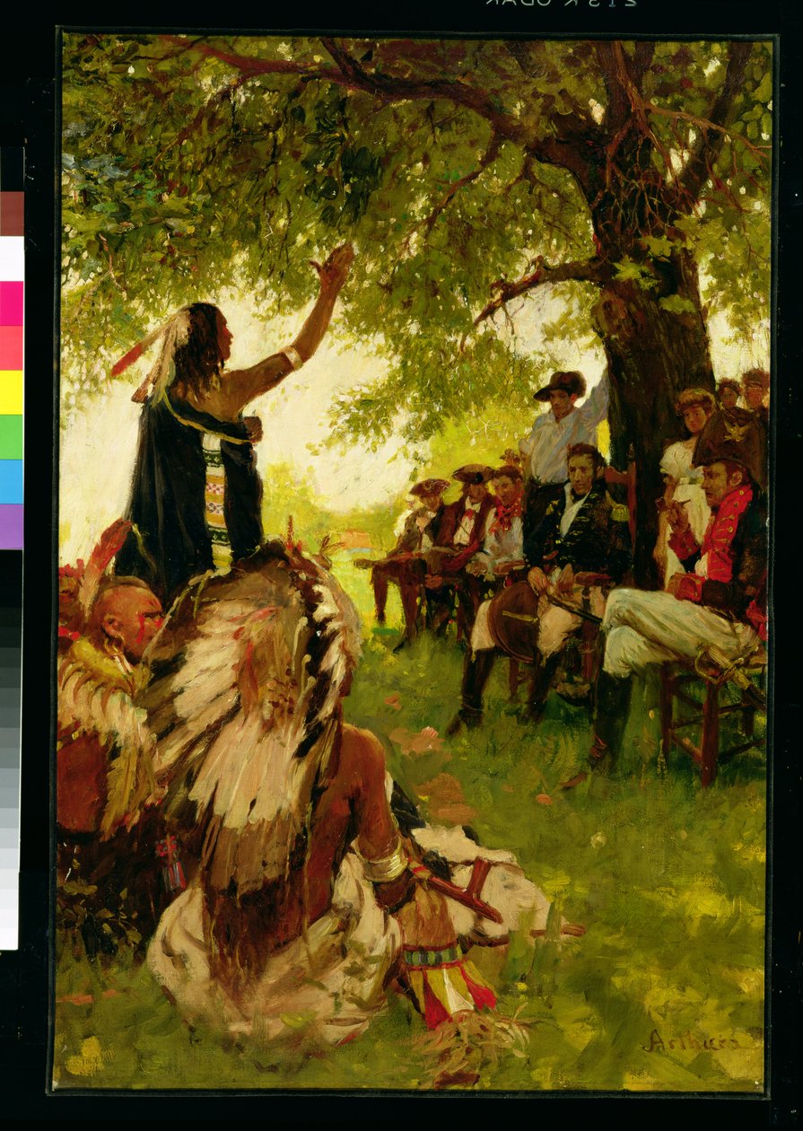 Tecumseh möter general Harrison (olja på duk) av Stanley Massey Arthurs