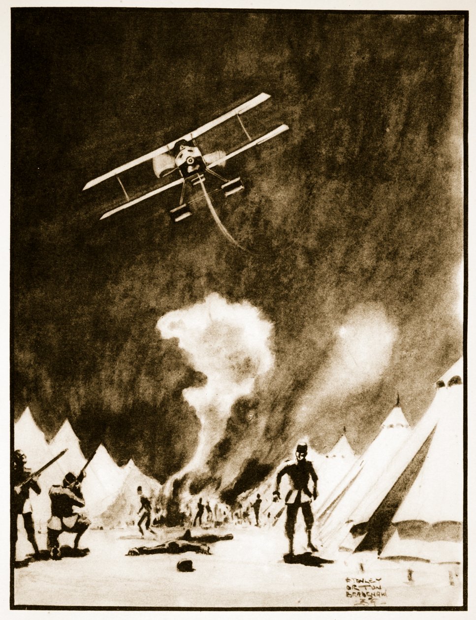 Att bomba turkarna vid Dardanellerna, illustration från "Flying Memories" av John Hamilton av Stanley Orton Bradshaw