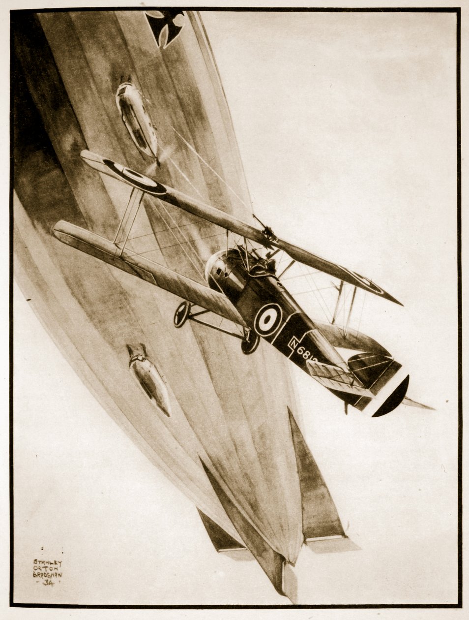 L.T. Culley Gets His Zeppelin, illustration från "Flying Memories" av John Hamilton av Stanley Orton Bradshaw