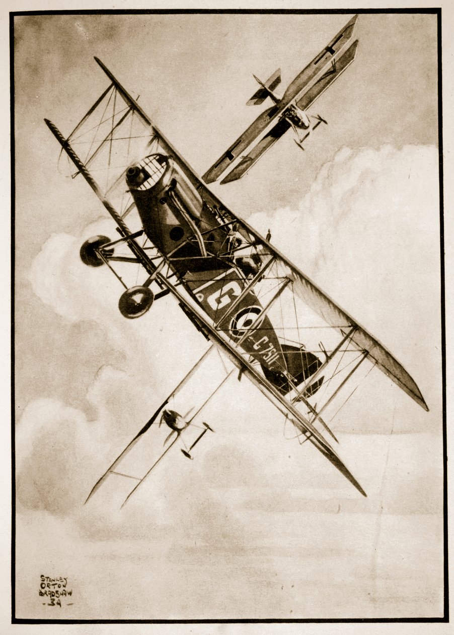 The Bristol Fighter, illustration från "Flying Memories" av John Hamilton av Stanley Orton Bradshaw