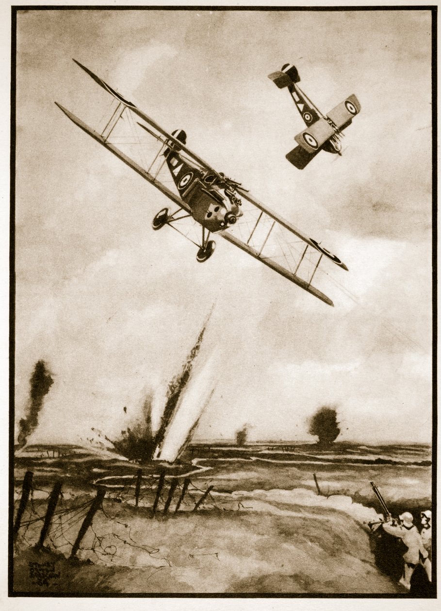Trench Strafing, illustration från "Flying Memories" av John Hamilton av Stanley Orton Bradshaw