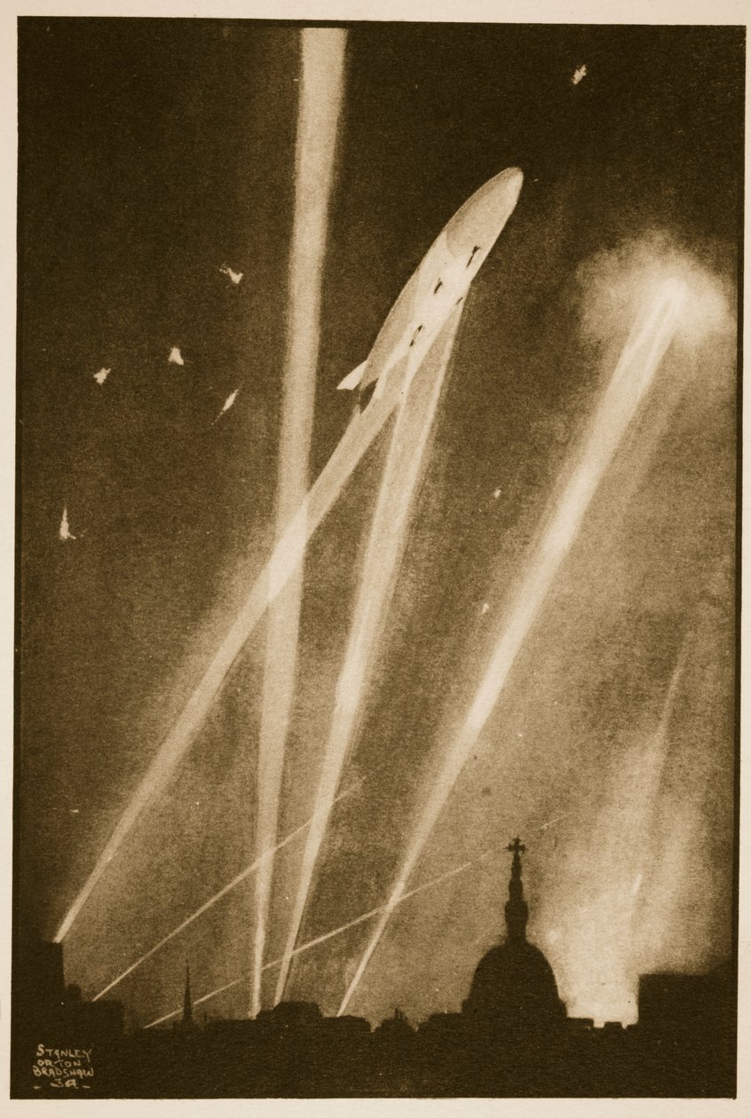 Zeppelin Raid on London, illustration från "Flying Memories" av John Hamilton av Stanley Orton Bradshaw