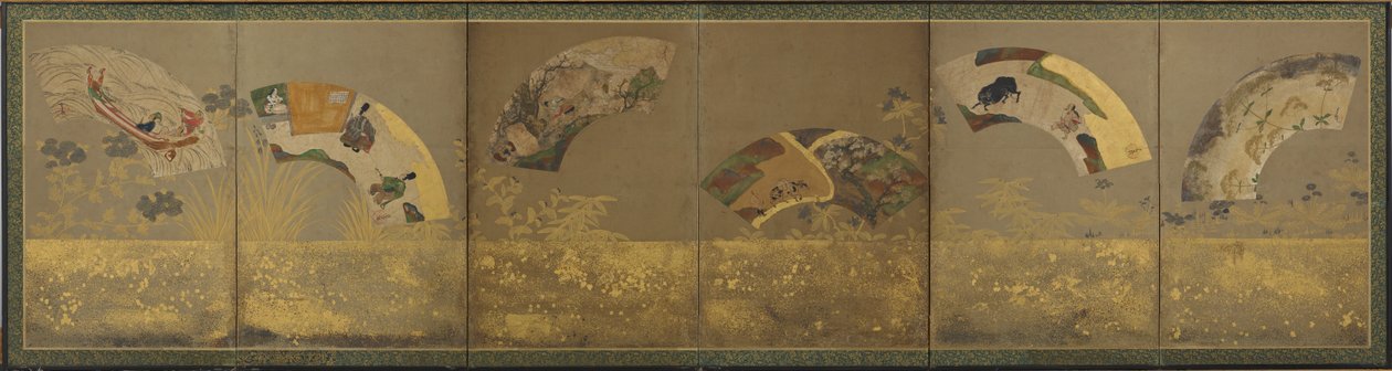 Sex fanpapper: diverse ämnen, Momoyama- eller Edo-perioden, 1590-1640. av Sôtatsu