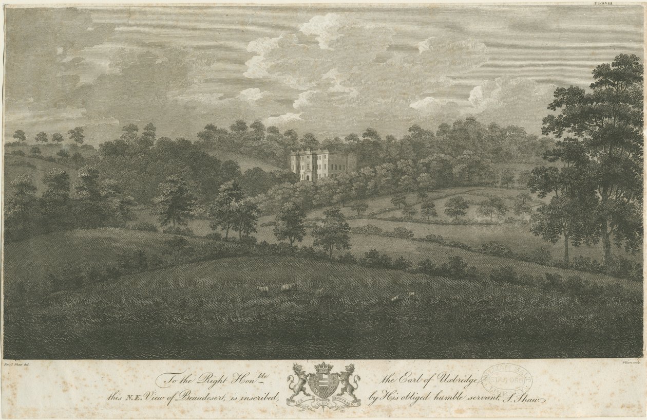 Beaudesert Hall and Park: stålgravyr, nd [1762-1802] (tryck) av Stebbing Shaw