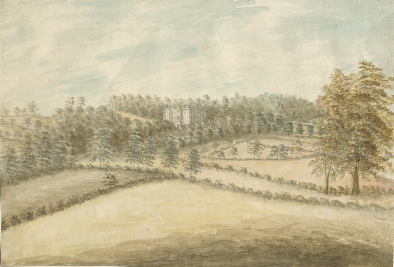 Beaudesert Hall and Park: akvarellmålning, nd [1762-1802] av Stebbing Shaw
