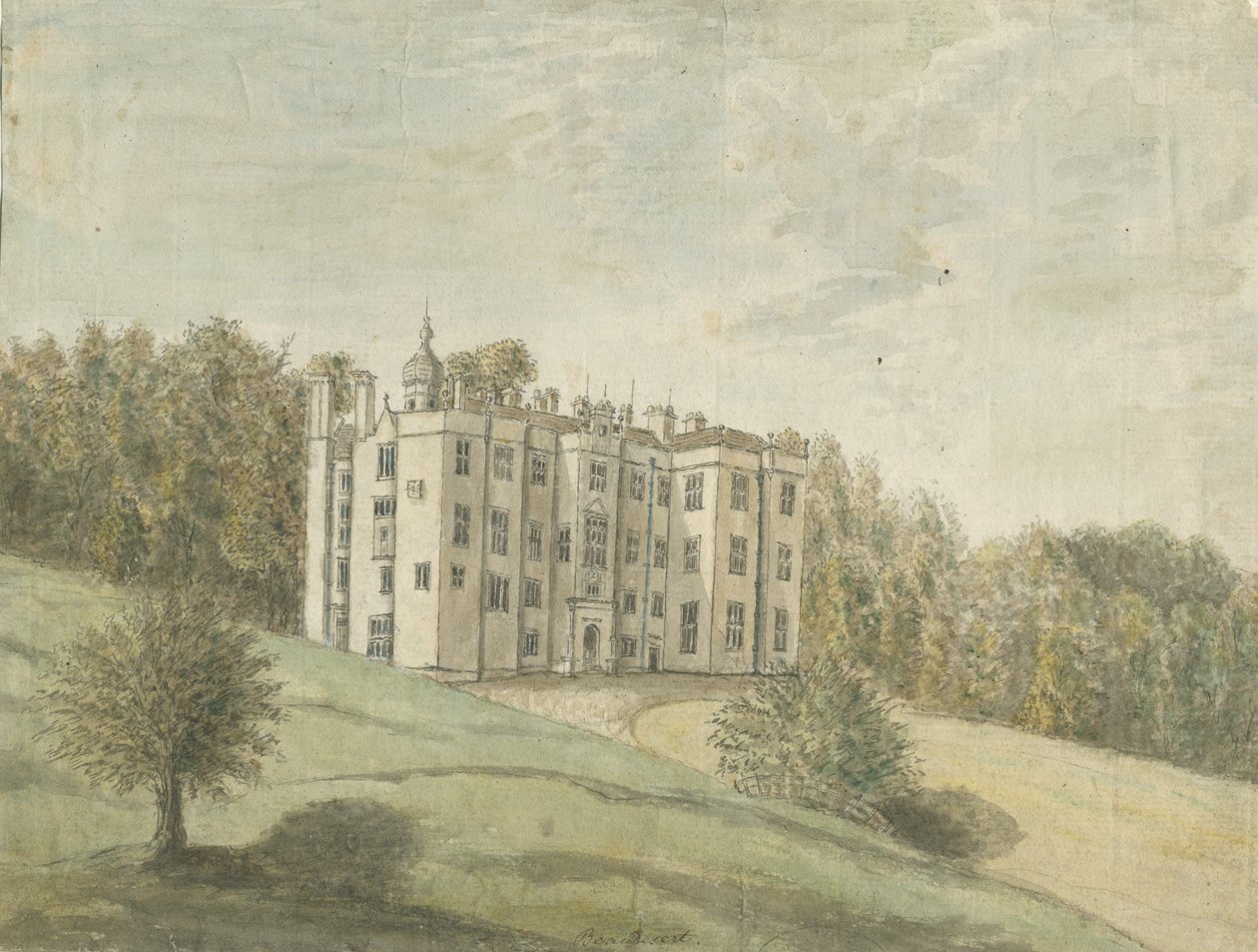 Beaudesert Hall and Park: akvarellmålning, nd [1762-1802] av Stebbing Shaw