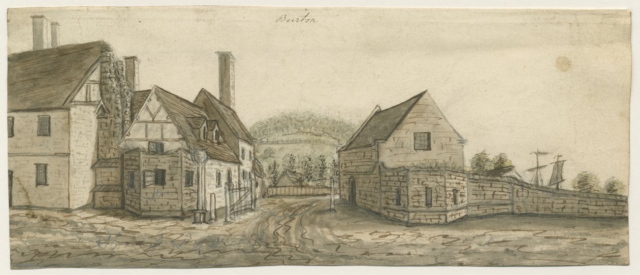 Burton-upon-Trent Abbey: akvarellmålning och [c 1795] av Stebbing Shaw