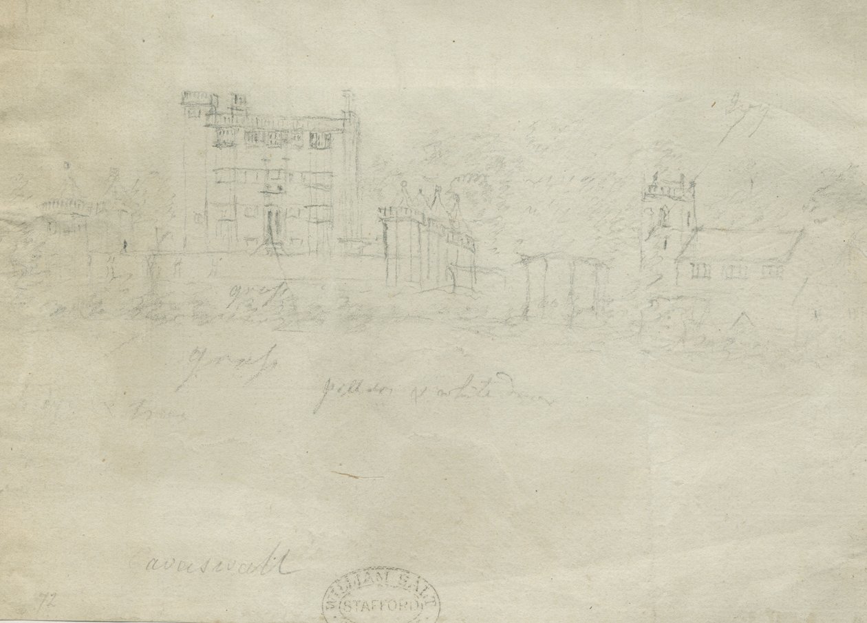 Caverswall Castle: blyertsteckning, nd [c 1800] (teckning) av Stebbing Shaw