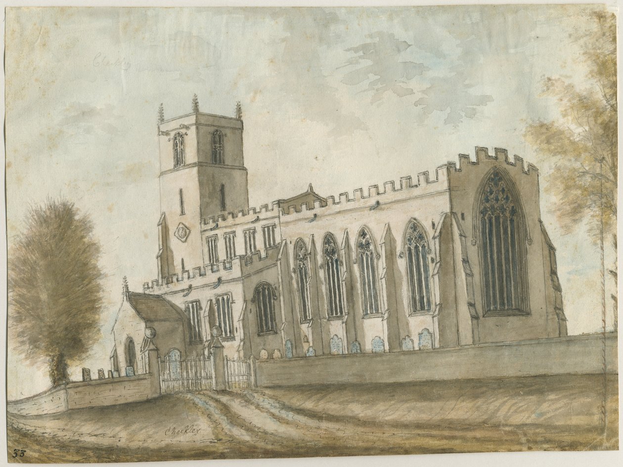 Checkley Church: akvarellmålning, nd [1762-1802] (målning) av Stebbing Shaw