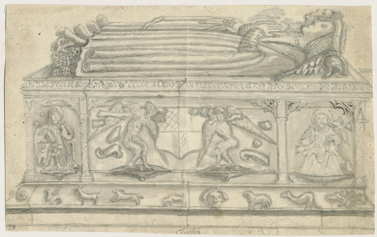 Clifton Campville Church - Vernon Monument: blyertsteckning, nd [1762-1802] av Stebbing Shaw