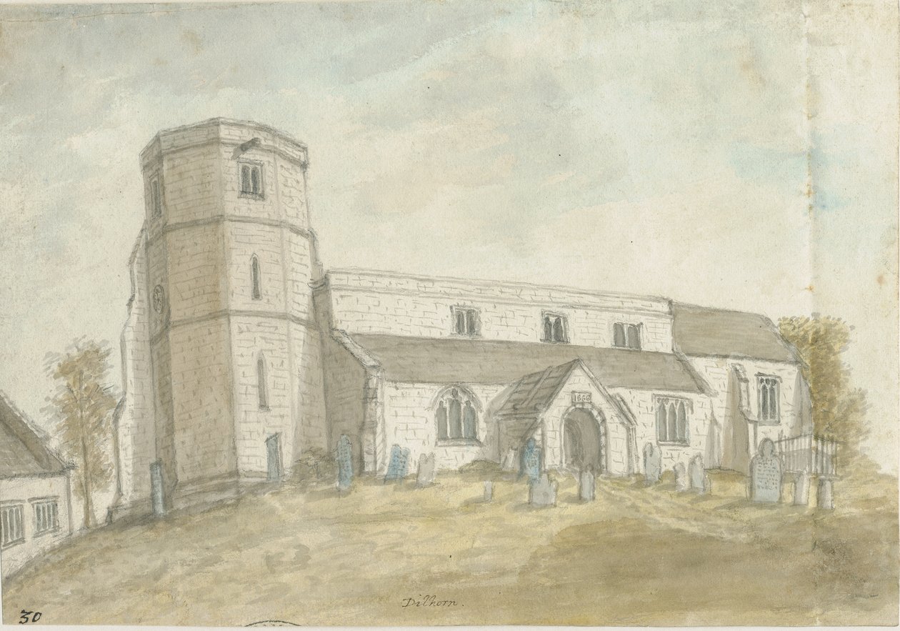 Dilhorne Church: akvarellmålning, nd [1762-1802] (målning) av Stebbing Shaw