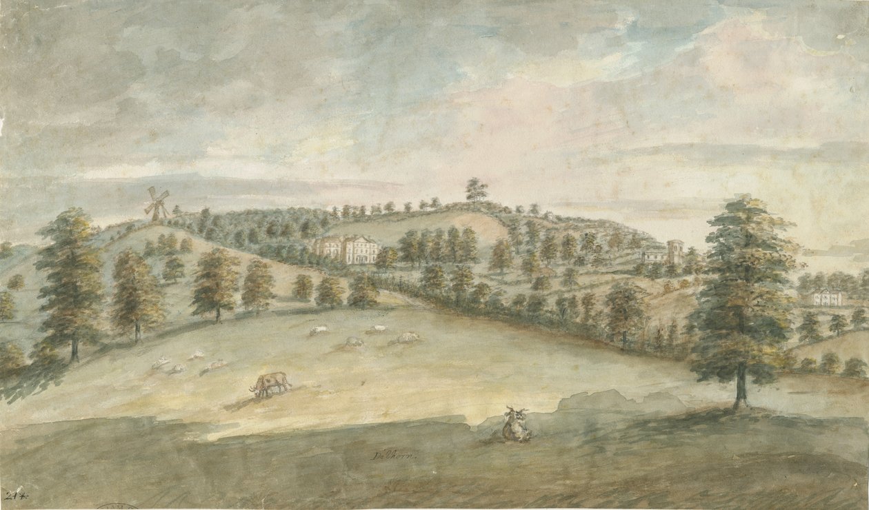Dilhorne Hall: akvarellmålning, nd [1762-1802] (målning) av Stebbing Shaw