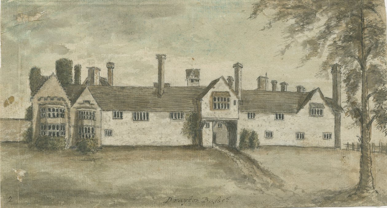 Drayton Bassett - "Drayton Manor": akvarellmålning, nd [1789] av Stebbing Shaw