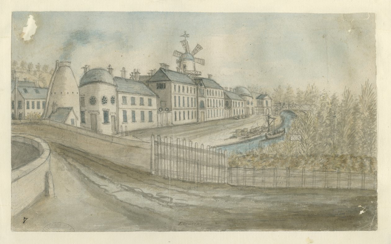 Etruria - Fabrik: akvarellmålning, nd [1762-1802] av Stebbing Shaw