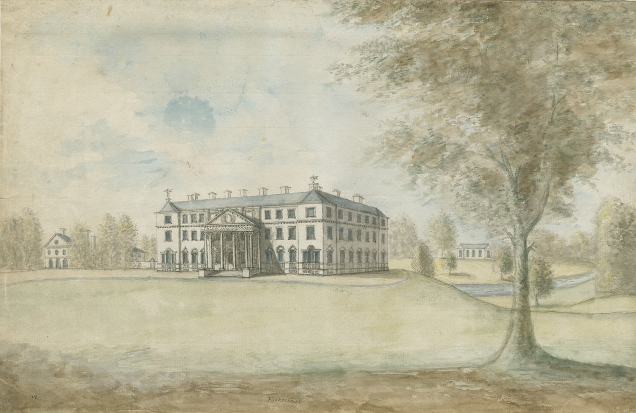 Fisherwick Hall: akvarellmålning, nd [1774-1802] av Stebbing Shaw
