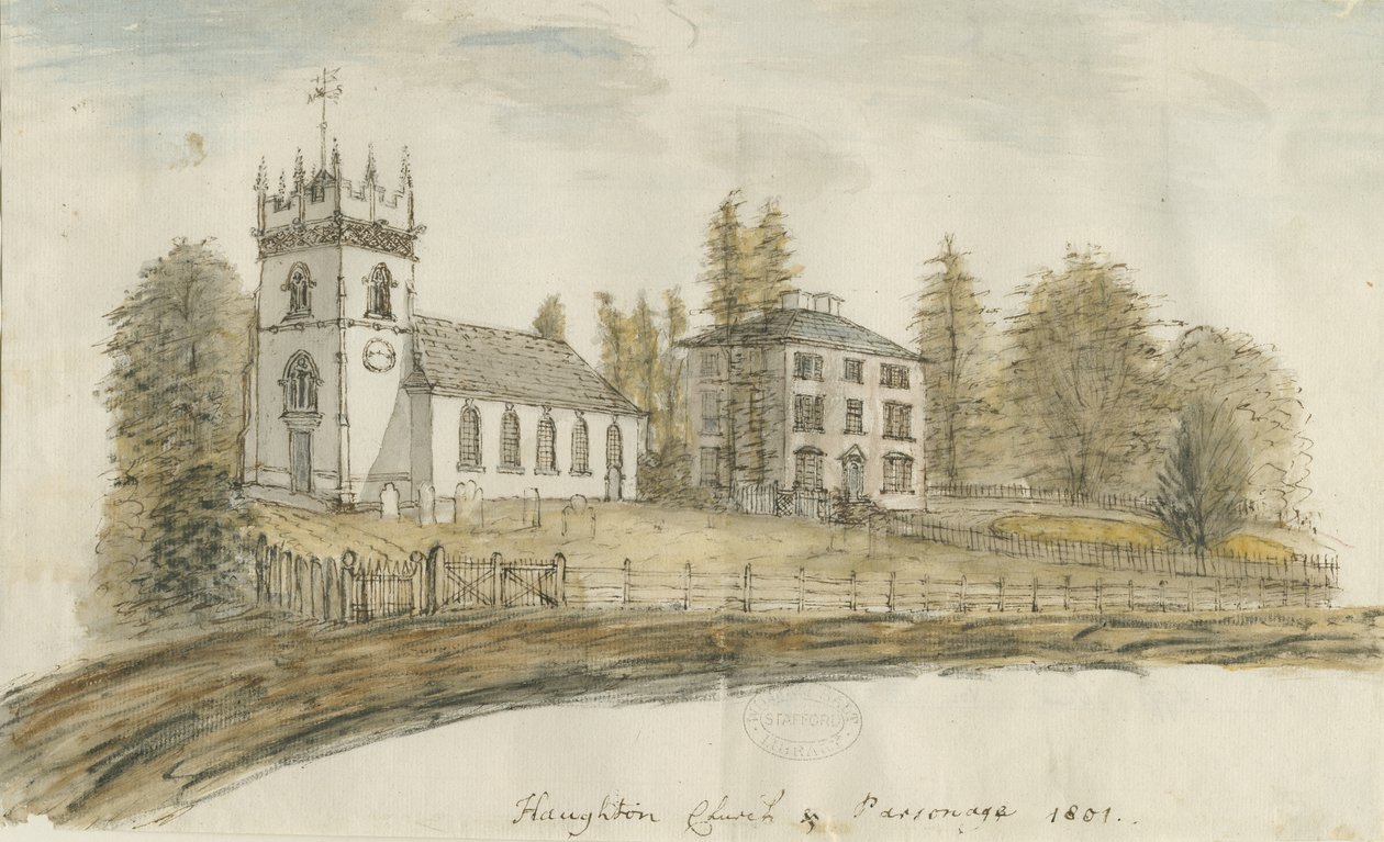 Haughton Church: akvarellmålning, 1801 av Stebbing Shaw