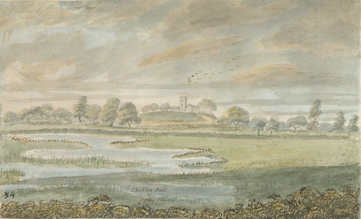 High Offley Church: akvarellmålning, nd [1762-1802] av Stebbing Shaw