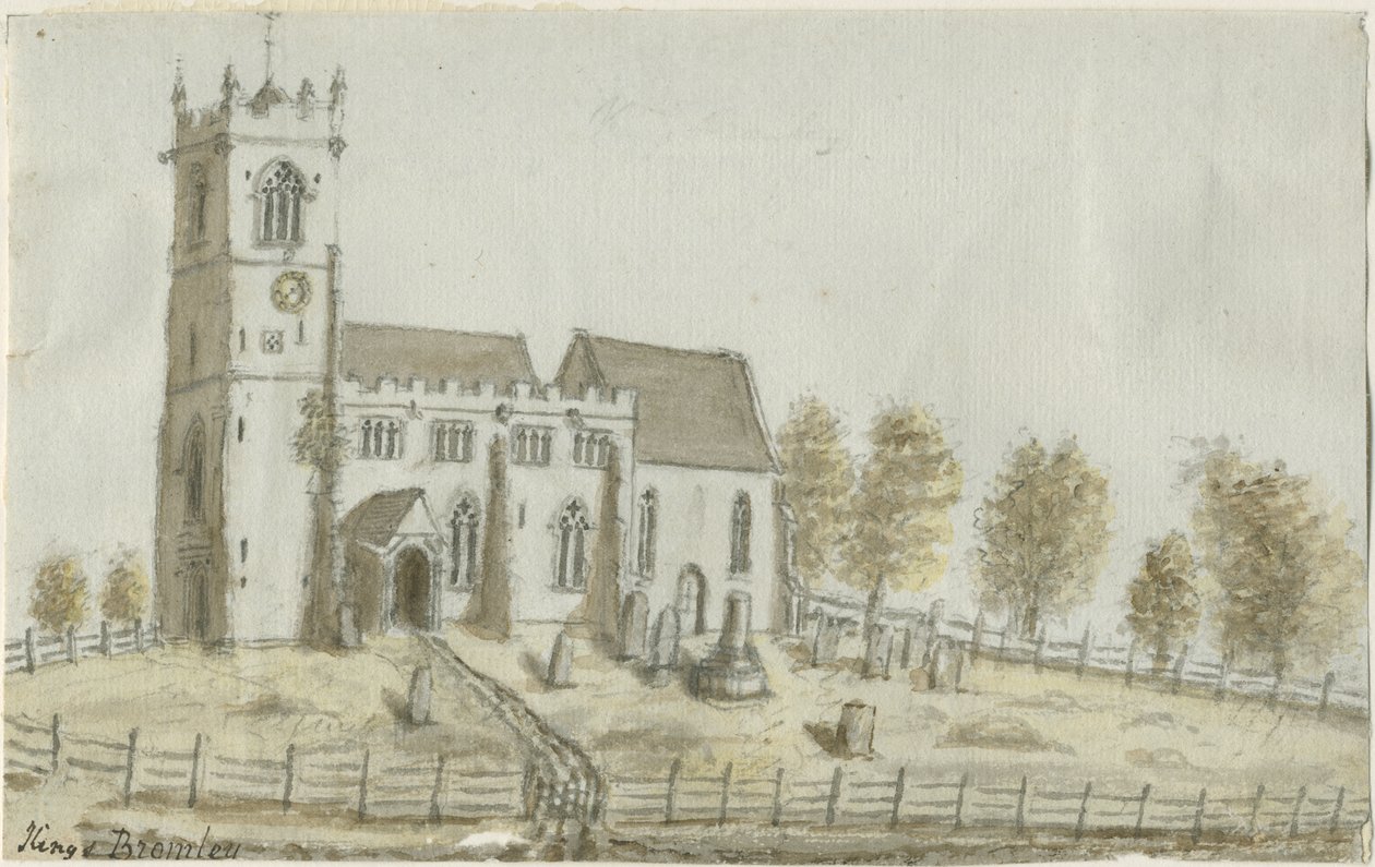Kings Bromley Church: akvarellmålning och [c 1796] av Stebbing Shaw