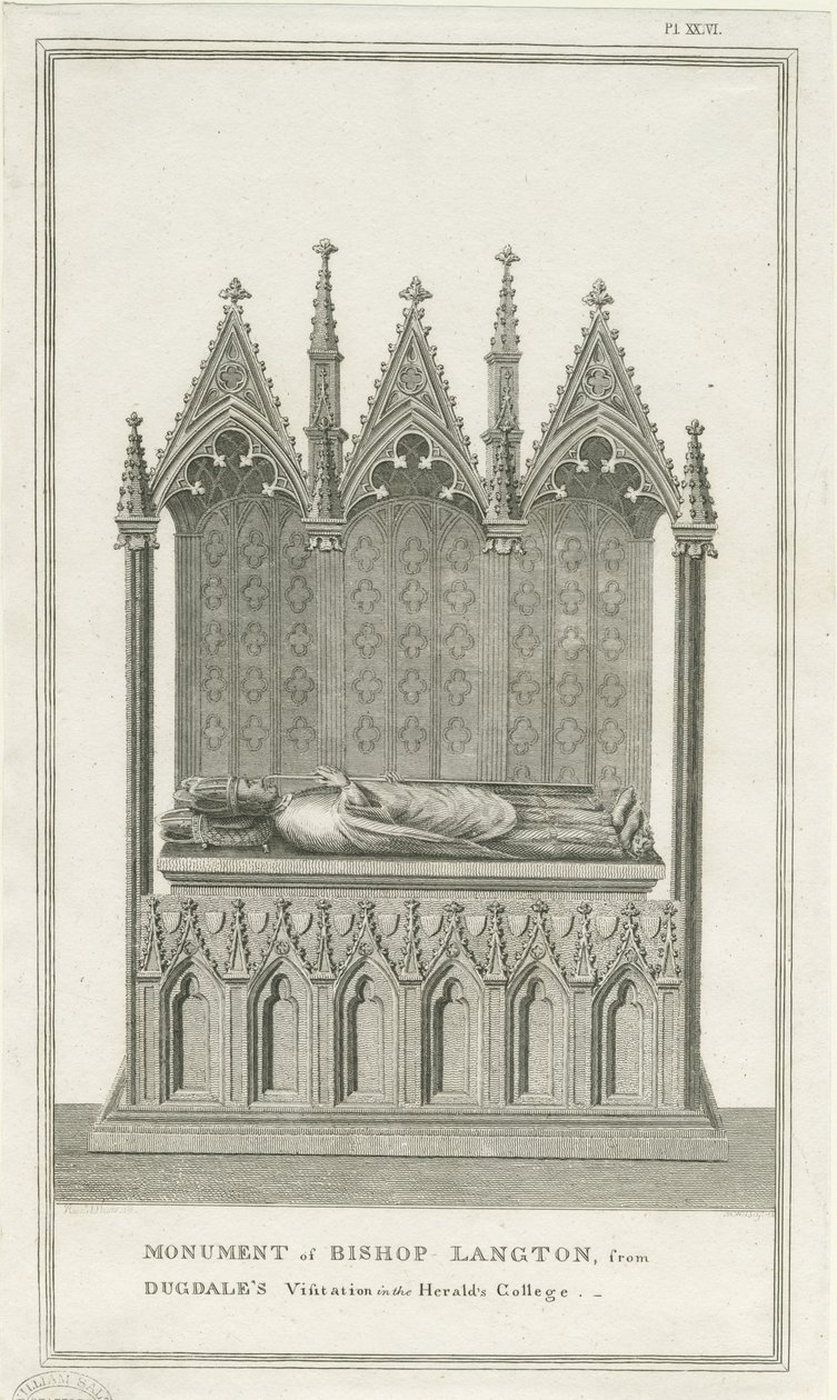 Lichfield Cathedral - Monument till biskop Langton: gravyr, nd [1762-1798] (tryck) av Stebbing Shaw