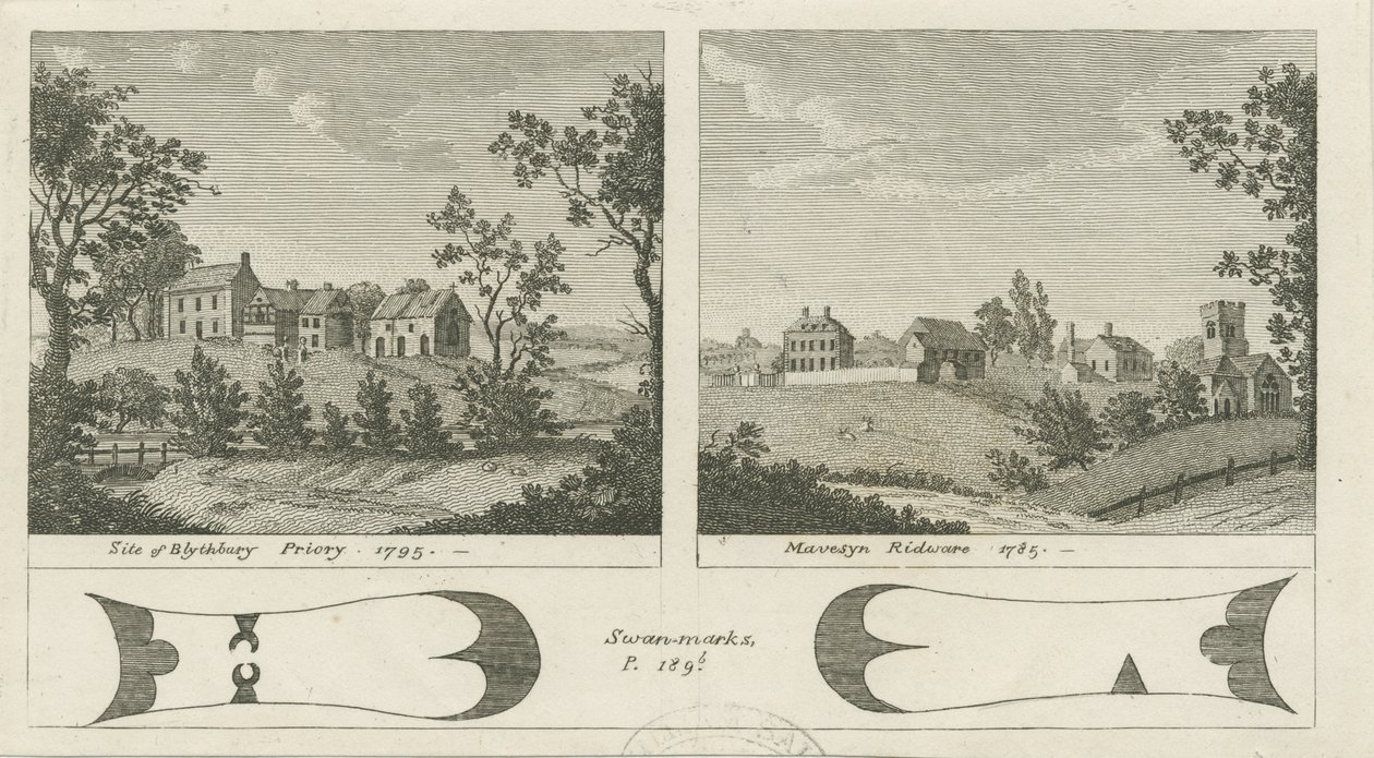 Mavesyn Ridware Hall - Gatehouse: gravyr, 1785 av Stebbing Shaw