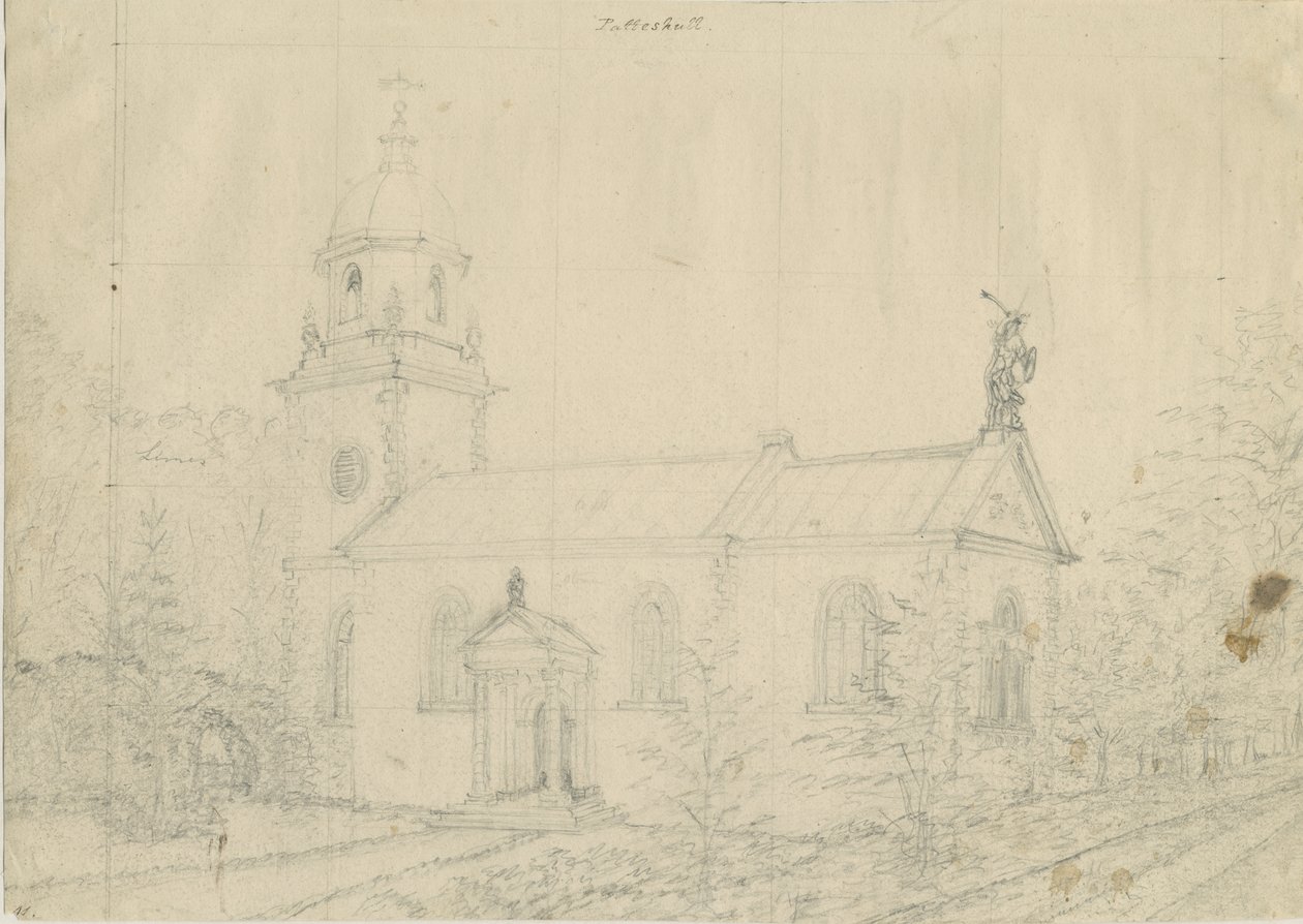 Patshull Church: blyertsteckning, nd [1762-1802] av Stebbing Shaw