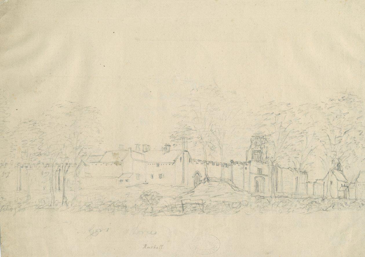 Rushall Castle/Hall: blyertsritning, nd [1762-1802] (ritning) av Stebbing Shaw
