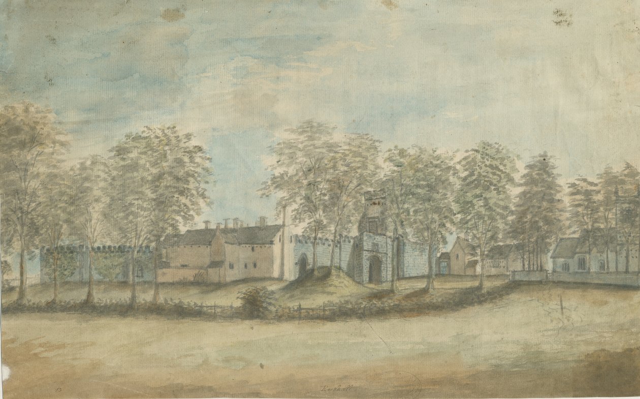 Rushall Castle/Hall: akvarellmålning, nd [1791] av Stebbing Shaw